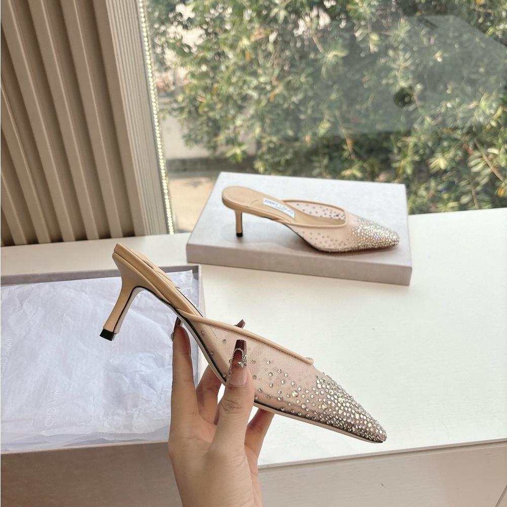 Jimmy Choo Nude Crystal-Embellished Pointed Mule - Picture 6 of 9
